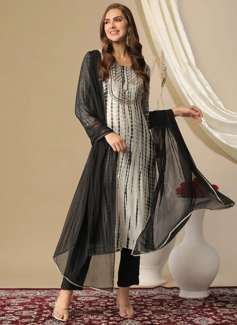 GoSriKi Black GoSriKi Women's Rayon Blend Straight Printed Kurta with Pant & Dupatta (TIEDYE Black-GS_S_Black_Small) for Women | Best Price UAE